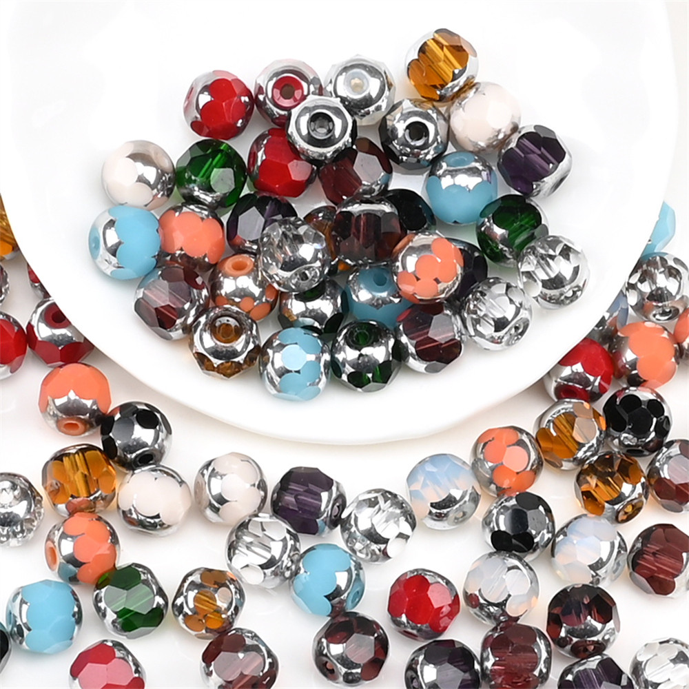 

8mm Briolette Round Glass Beads Plating Silver Color Crystal Glass Loose Spacer Beads for Jewelry Making DIY