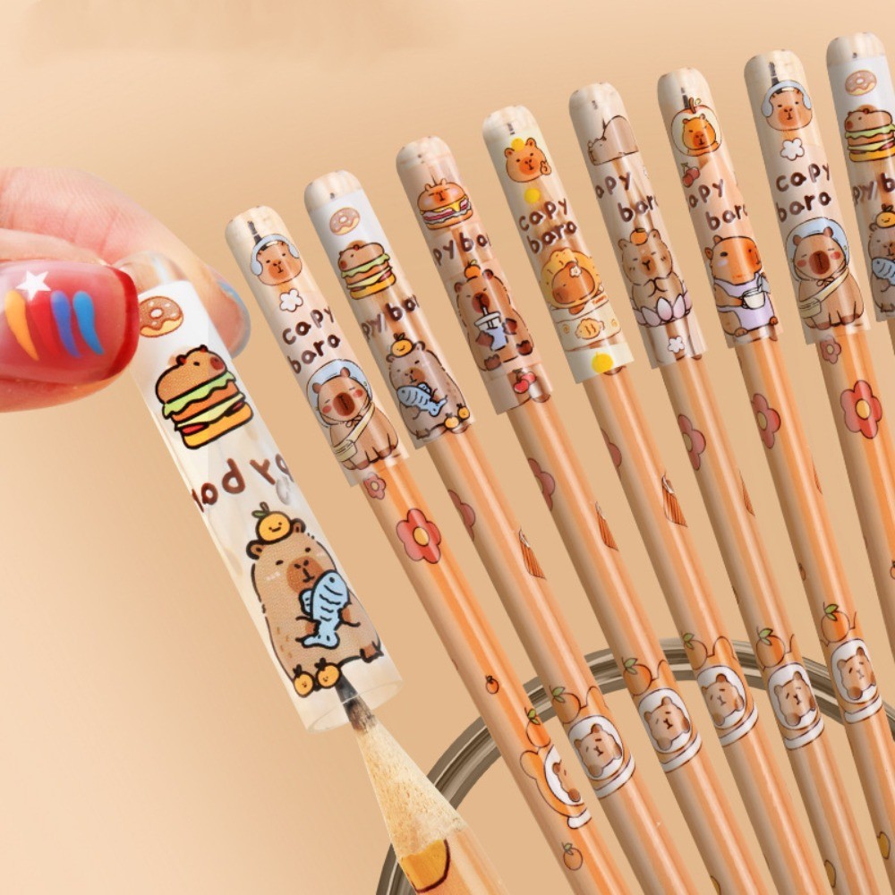 

6PCS/Set Durable Capibala Pencil Cap Cartoon Plastic Pen Toppers Protective Cover Student Supplies Pencil Extender Students