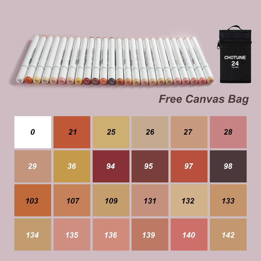 

THOTUNE 12/24 Colors Skin Color Dual Head Marker Pen Alcohol Sketch Markers for School Art Design Marker Supplies