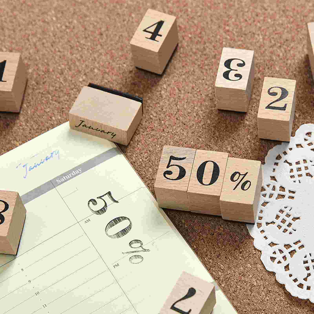 

Miniature Wooden Stamp Set Office Stamps Decor Rubber Photo Album Numerals Seal