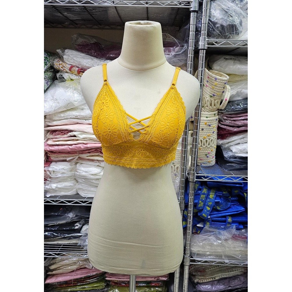 SEXY8 - Bralette Bra Renda Lace Fashion Seksi Tali Silang Kemben Busa - Yellow Mustard
