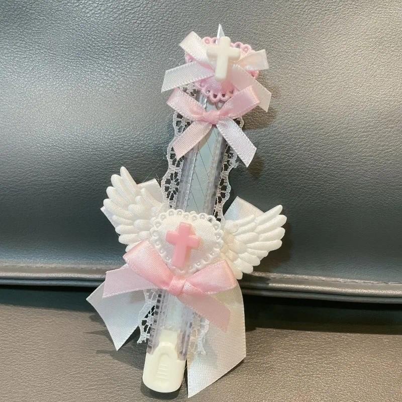 

1 Piece Cute Bow Wings Utility Knife for Student Sweet Cartoon Pink White Color Cutter Box Porable Envelopes Knife Friend Gift