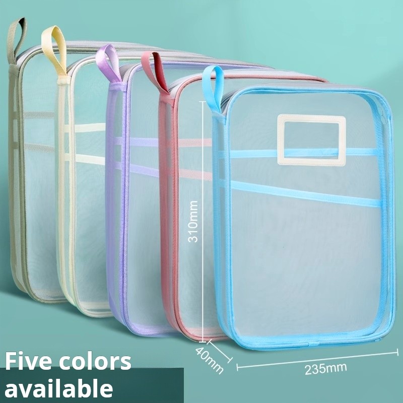 

L-Shaped Subject Classification Bag, Transparent File Bag, Zipper Mesh, Large Opening, Satchel Book Bag, Homework Tutoring Bag, Book Textbook File Bag, Paper Test Paper Storage Bag
