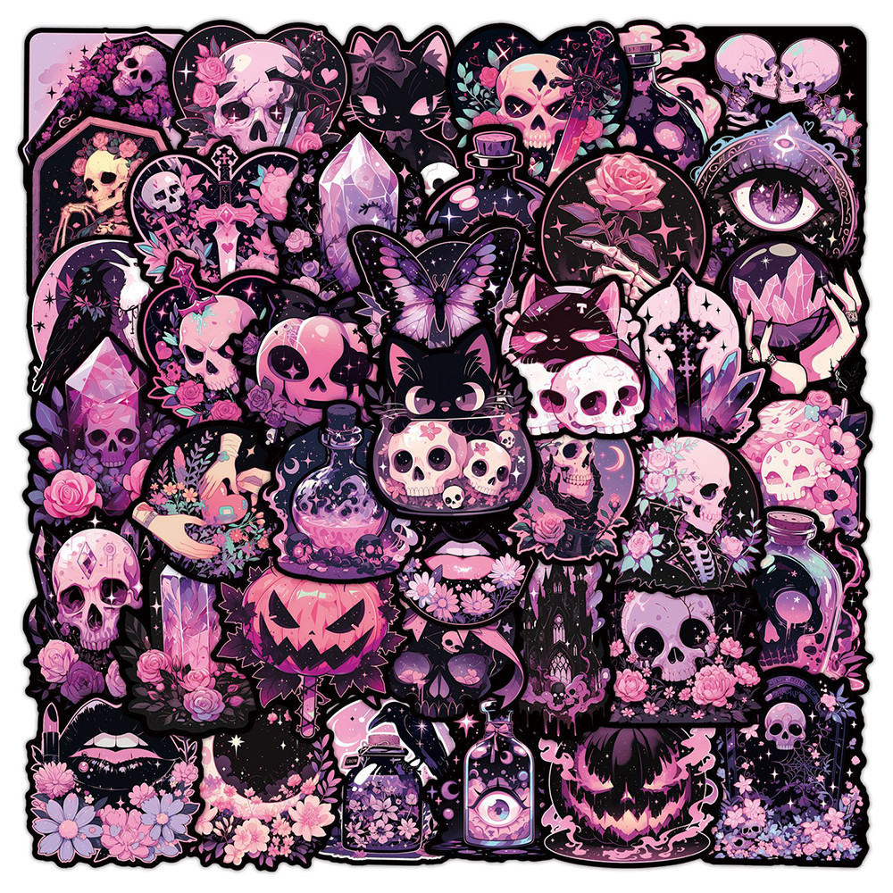 

10/30/50pcs Gothic Horror Pink Black Skull Graffiti Stickers Laptop Notebook Fridge Suitcase Waterproof Cool Sticker Kids Toys