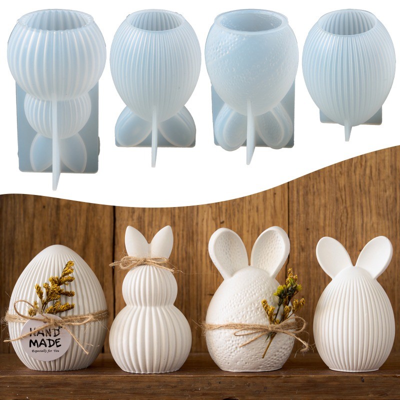 

3D Stripe Rabbit Silicone Mold DIY Easter Egg Bunny Aromath Soap Candle Molds Plaster Resin Craft DIY Clay Molds Home Decor