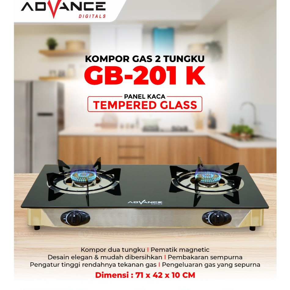 Kompor LPG / Gas Kaca 2 tungku Advance GB 201K / Kompor 2 Tungku Advance GB-200K