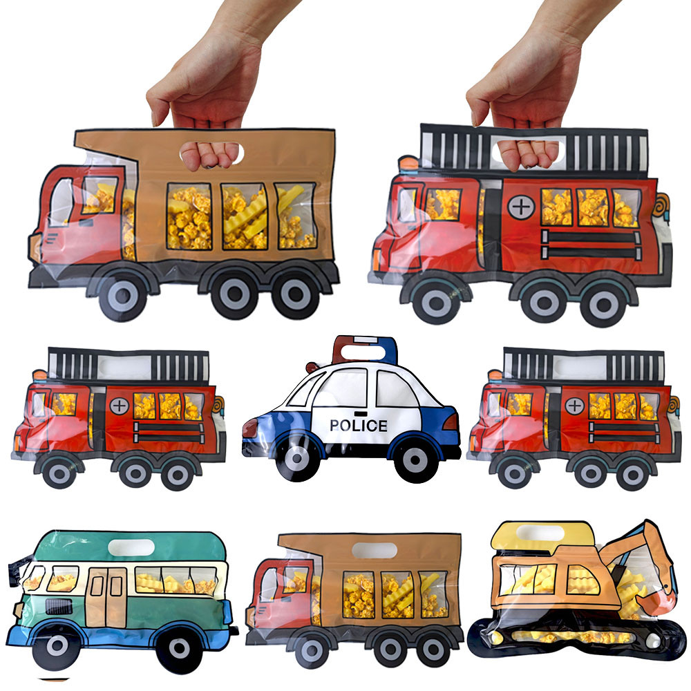 

Firetruck Dump Truck Excavator Shape Candy Cookie Bags Kid Birthday Party Gift Zipper Bags Fire Engine Plastics Packaging Bags