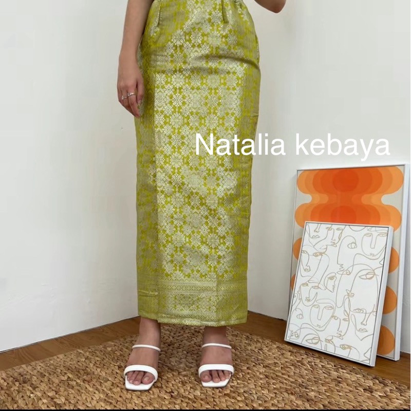 BUPE_SHOP ROK SONGKET SPAN HIJAU//bawahan kebaya//rok songket//rok songet belahah tengah//rok songet