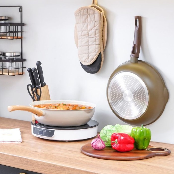 Wok Pan 28 Cm Aluminium Ceramic Coating COOKING COLOR Wajan Penggorengan Bulat - Abu-abu