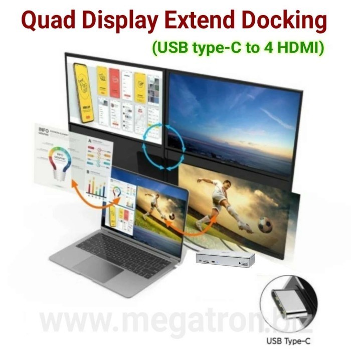 Extend Quad Display Docking - extend ke 4 Monitor (Windows & Mac OS)