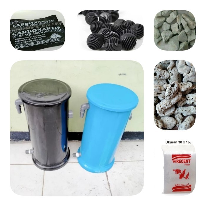 TABUNG TONG FILTER KOLAM IKAN + MEDIA FILTER PENJERNIH LENGKAP KOMPLIT