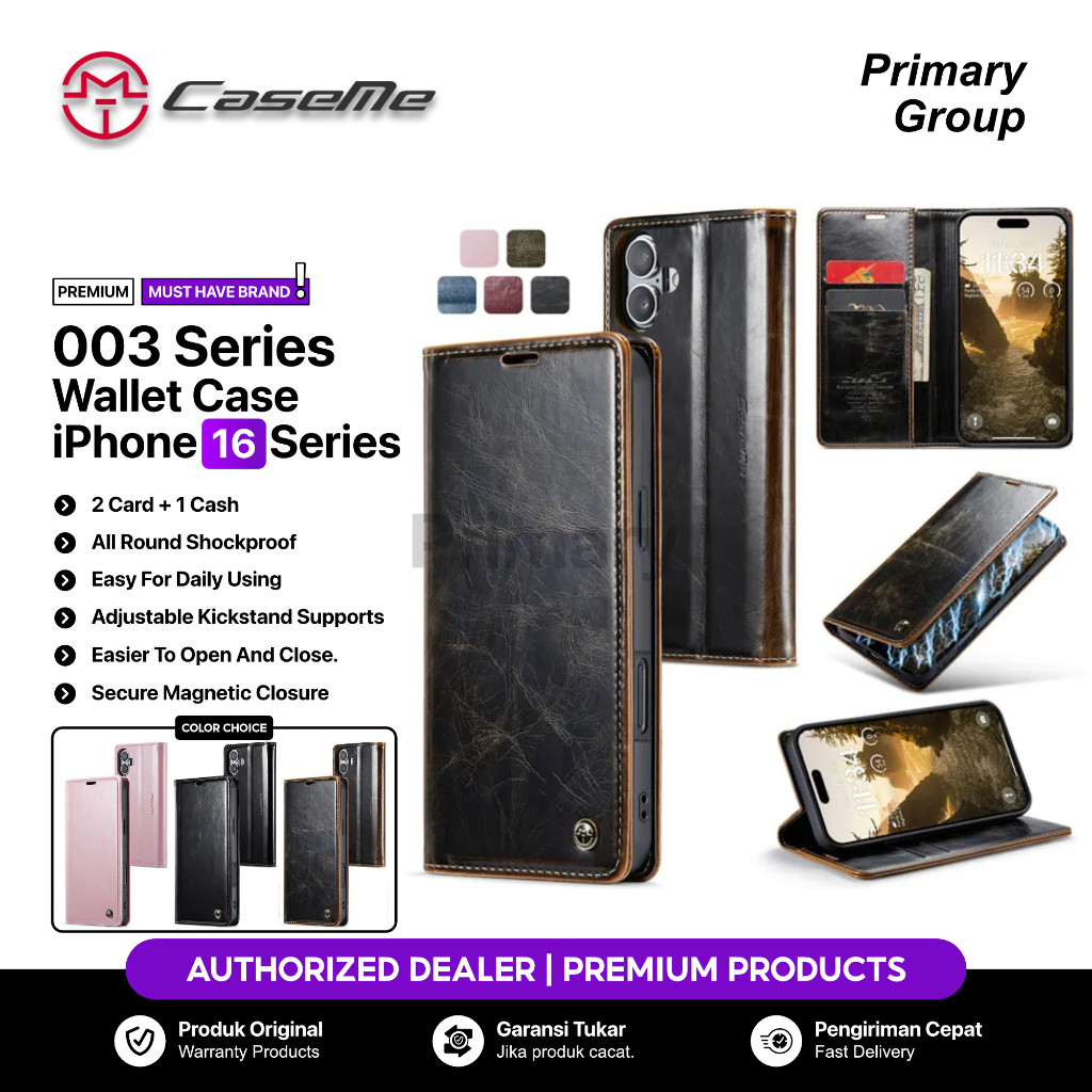 CASEME Case iPhone 16 Pro Max 16 Pro CASEME 003 Soft PU Leather Flip Wallet Case with 2 Card Slots S