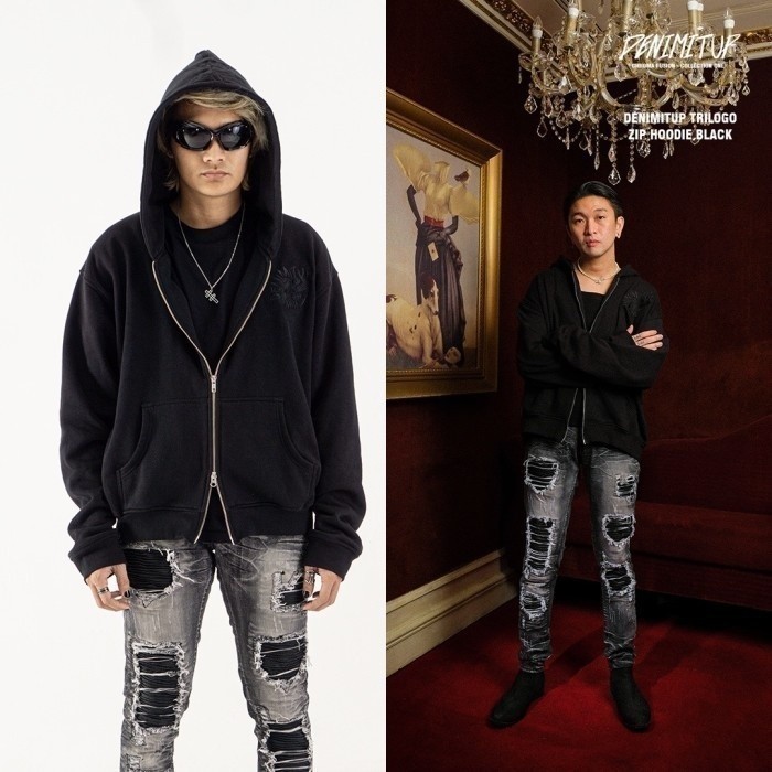 DENIMITUP trilogo zip hoodie - Black - Hoodie pria
