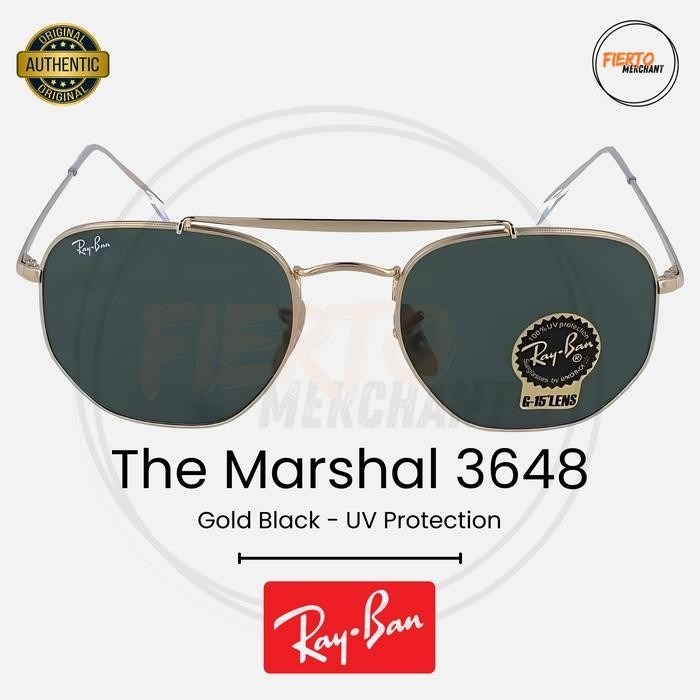 Kacamata Rayban The Marshal 3648 Ori/Original Sunglasses Anti UV Protection Gold Black