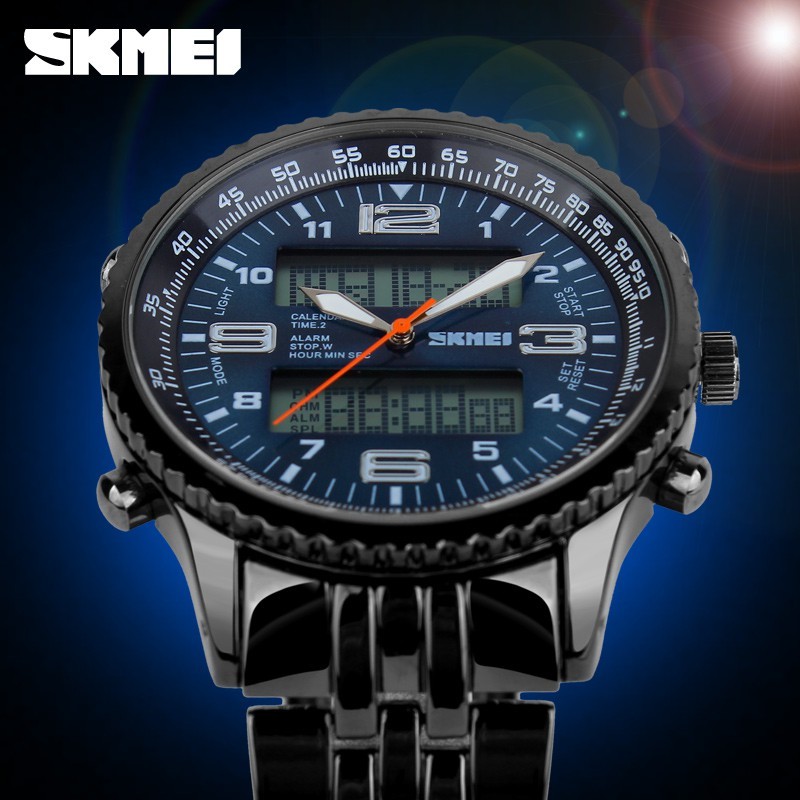 jam tangan pria digital analog skmei 1032 original impor tahan air bahan besi anti karat jam tangan 