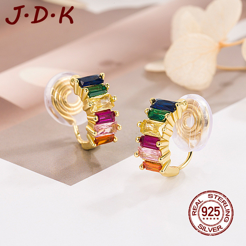 JDK 5A Zircon Anting Emas 18K Baru Untuk Wanita Tanpa Tindik Telinga