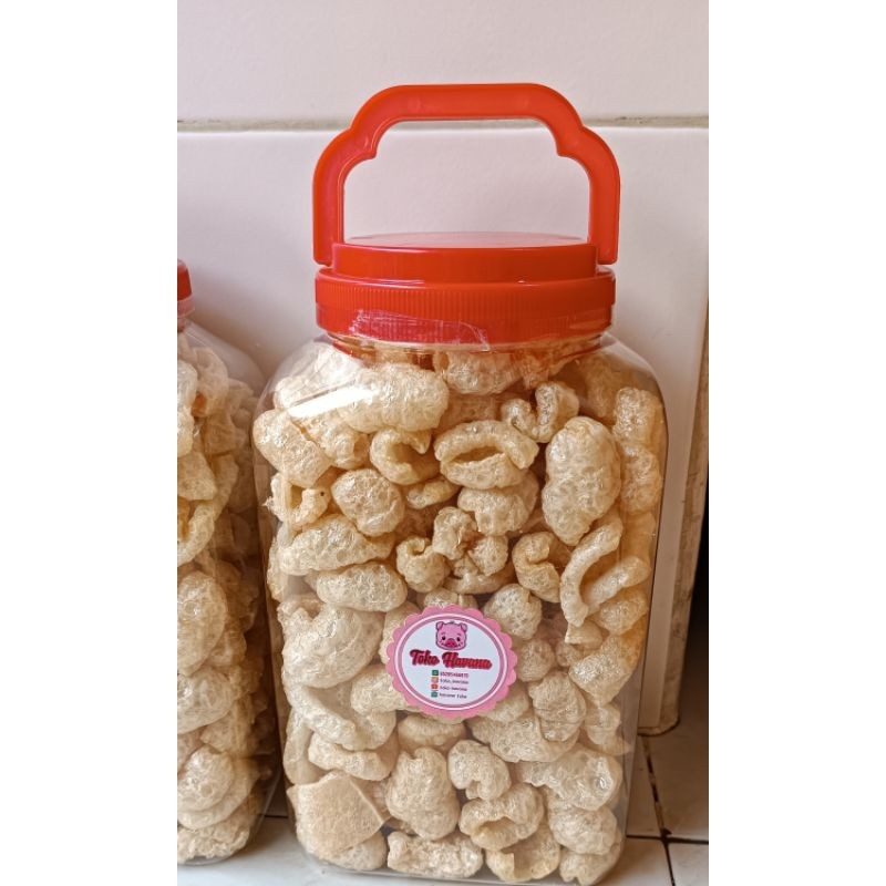 

Kerupuk Kulit Babi Kerubi Garing Gurih Renyah Kerupuk Babi Toples 4liter 380gr