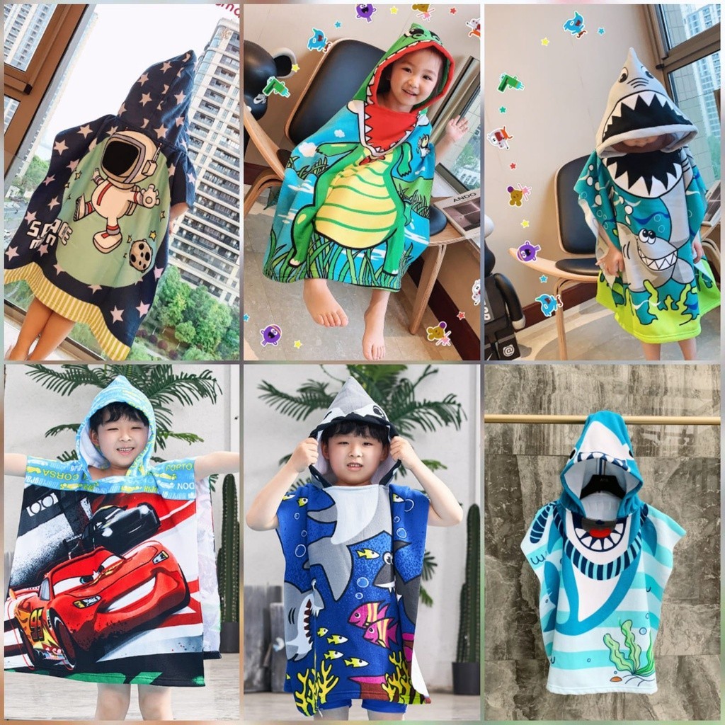 Handuk Ponco Karakter Bertopi / Handuk Mandi Anak Bayi / Hoodie Towel