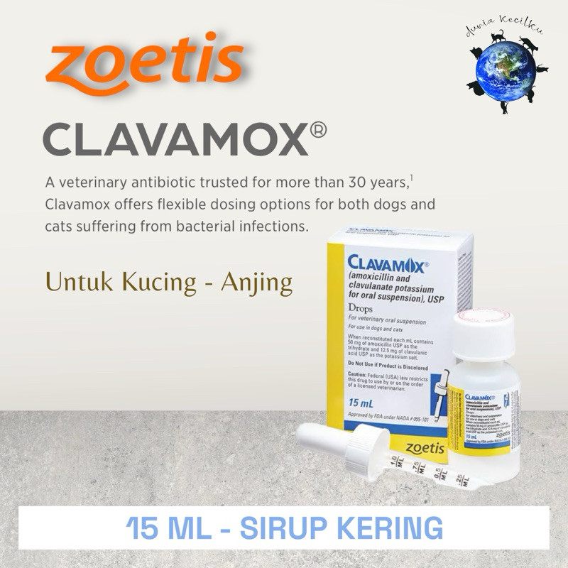 Clavamox Drops Oral Suspension Antibiotik Flu / Catflu / Infeksi Kemih / Infeksi Kulit Kucing Anjing