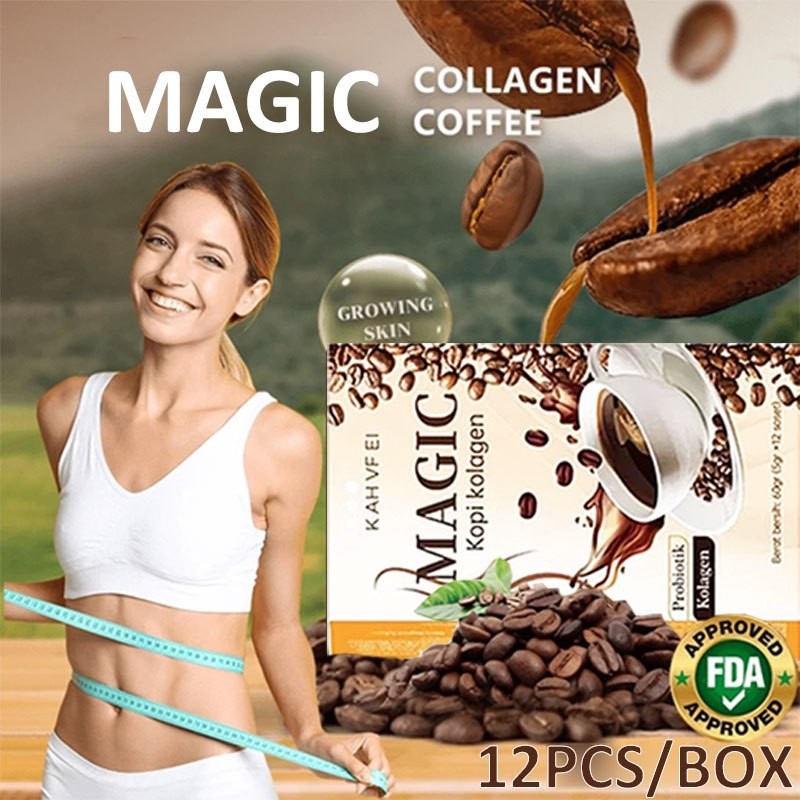 

[ ISI 12 SACHET ] 180gr Magic Collagen Coffee Instant coffee Original 100% Robusta Collagen Drink Glutathione Slim Detox | Kopi Sanger | Kopi Ulee Kareng | Kopi Sachet BPOM