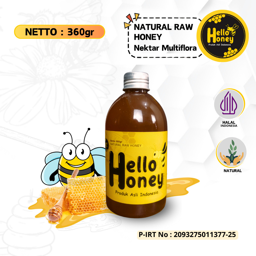 

Hello Honey - Madu Asli Murni 360 Gr - Natural Raw Honey Produk Lokal