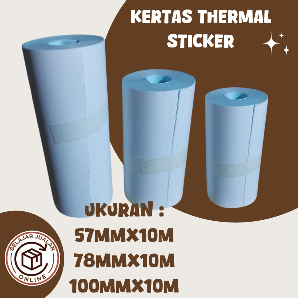 

Kertas Thermal Sticker Resi / Thermal Paper Label Stiker 57mm/80mm/100mm Panjang 10 meter Continuous TEBAL - Label Thermal Sticker