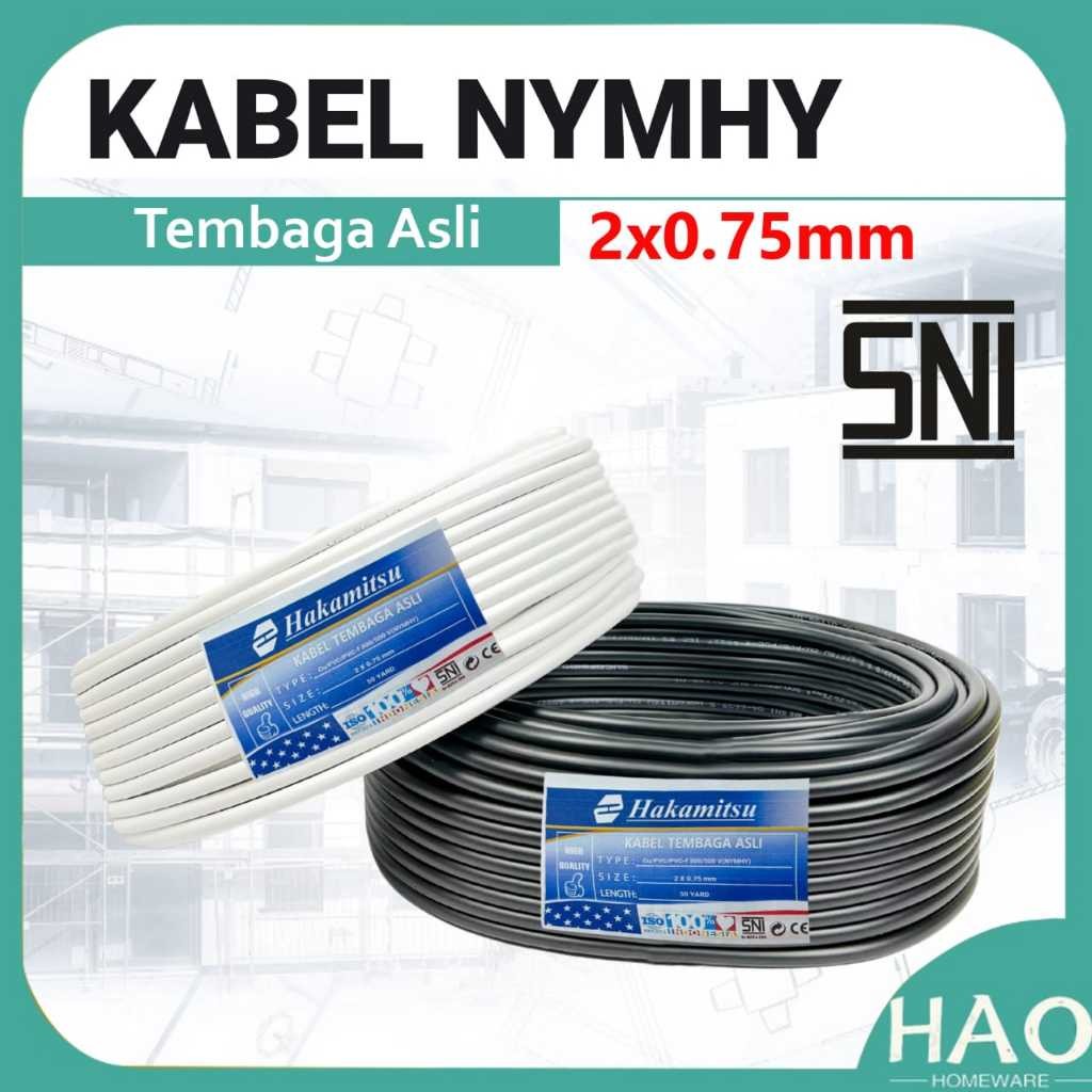 Kabel Tembaga Asli Kabel Listrik Kabel NYMHY 2x0.75 mm Putih Hitam
