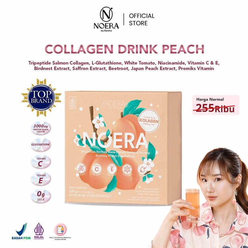 

Noera Collagen Drink Peach With Birdnest and Saffron Extract Untuk Kulit Cerah Glowing dengan L-Glutathione | Minuman Kolagen Pencerah Kulit | Beauty Supplement l Improved Formula