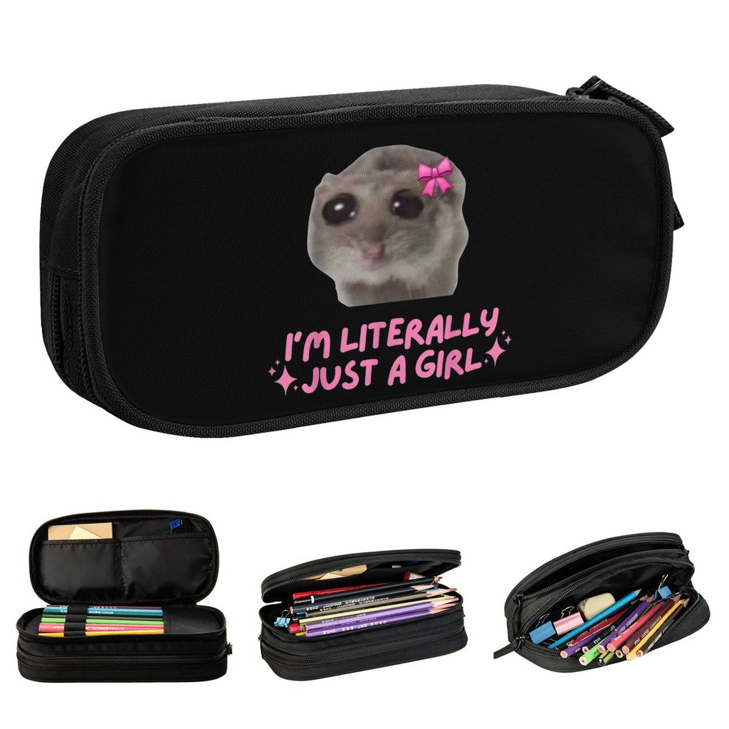 

Sad Hamster Meme Pencil Cases I'm Just a Girl Pencil Box Pen Holder for Student Big Capacity Pencil Bags School Supplies