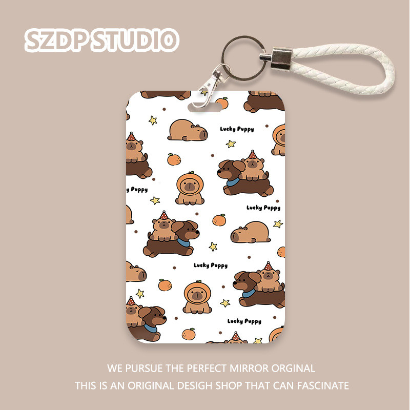 

ID CARD Kartun Korea lucu anjing berkuda menarik pola Pibala gantungan kunci kartu bank penutup pelindung penutup pelindung kartu bus penutup pelindung kartu ID