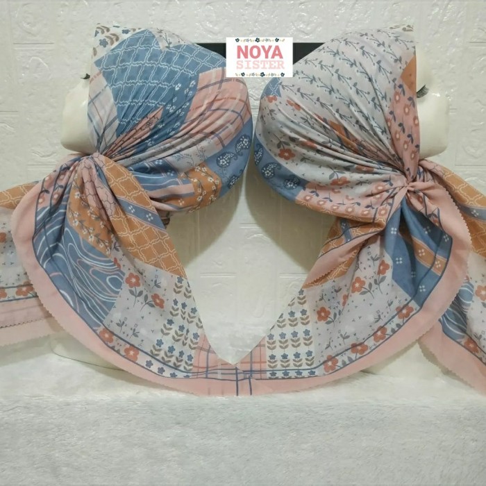 Hijab (Rossy) jilbab kerudung segiempat motif orange pink salem biru denim voal premium lacercut