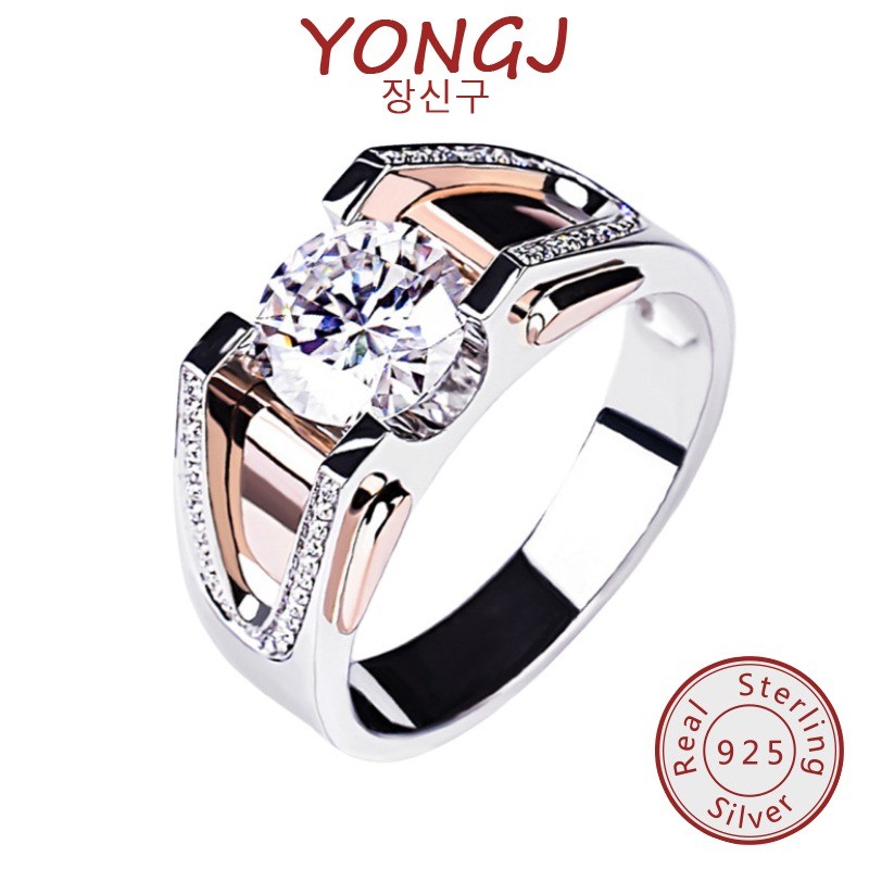 YONGJ Cincin Dua Warna Moissanite Kelas D 2 Karat Uniseks Untuk Pria Dan Wanita