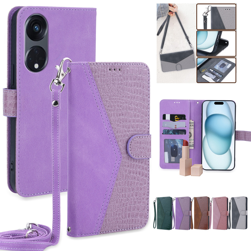 Tali Lanyard Casing For OPPO Reno 8T 5G Leather Case Reno8T Reno8 T Casing dompet Flip Motif Bunga m