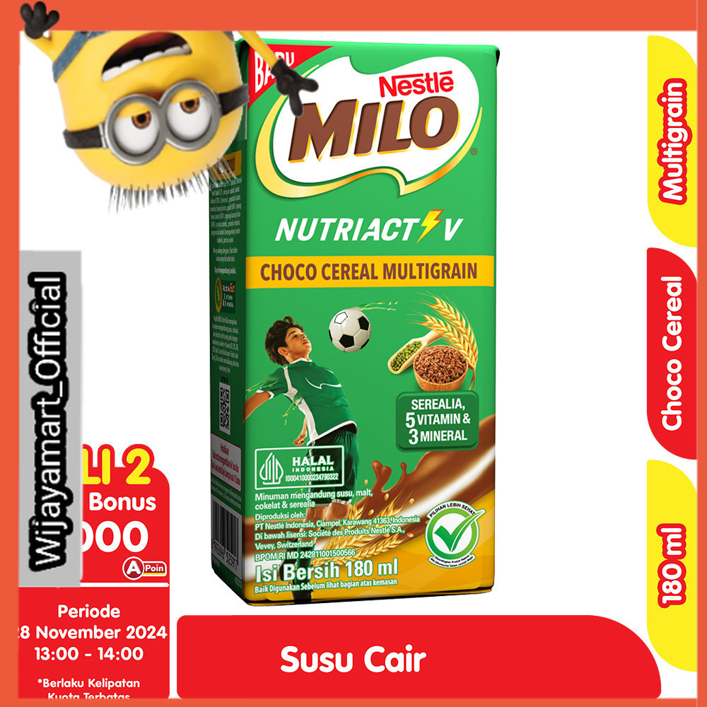 

Milo Nutriactive Minuman Multigrain Sereal Cokelat UHT Kotak 180 ml