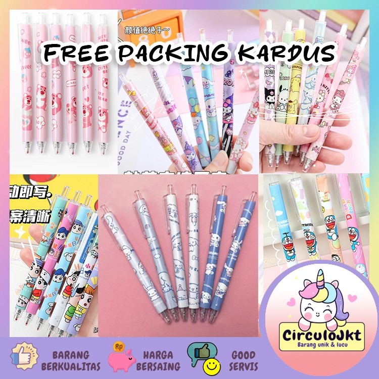 

6PCS pen gel Kuromi Mekanik Kartun Pena Sanrio Cinamoroll Hanako 0.5MM