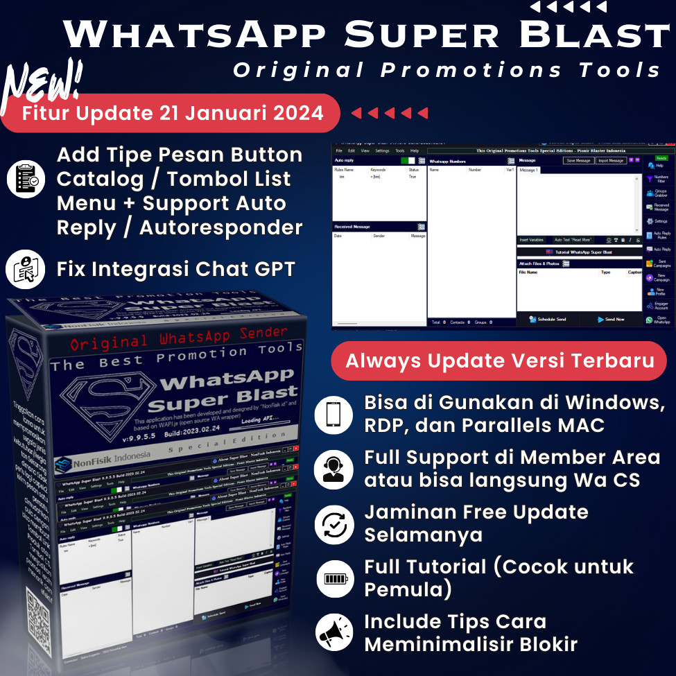NEW WhastsApp Super Blast Spesial Edition Promotions Tools Original - Versi Lebih Tinggi Dari BotMas