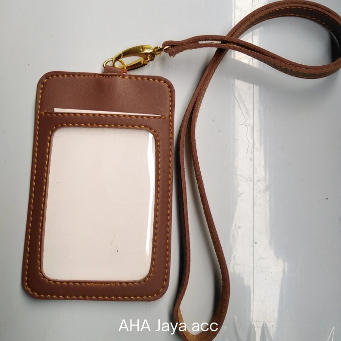 

⭐BISA COD⭐ name tag id card holder kulit kalung coklat 4slot card Cokelat
