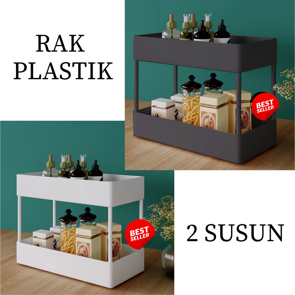 Rak Troly 2 Susun square rak dapur rak skincare rak kosmetik rak susun 2 plastik tebal - DV