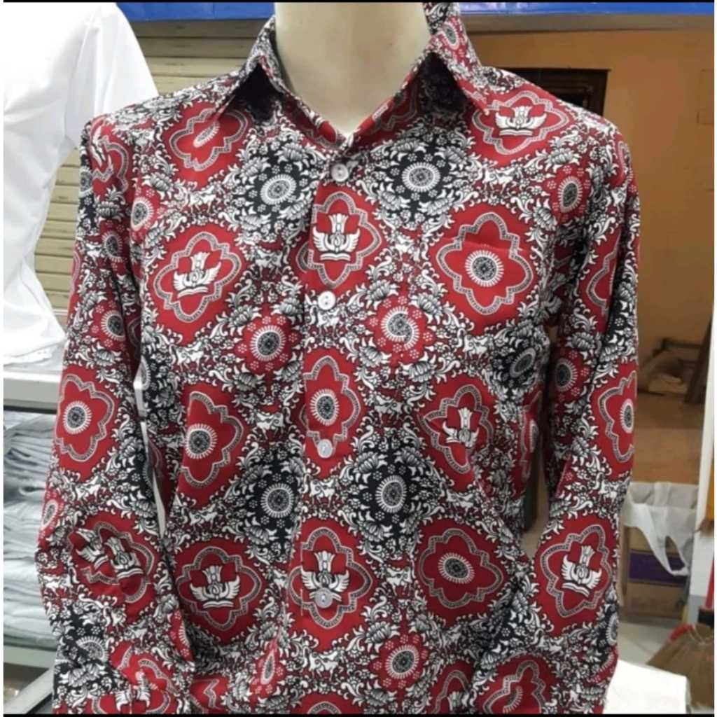 BAJU BATIK MERAH SEKOLAH SD LENGAN PANJANG SERAGAM NEGRI ( UNISEX ) KELAS 1-6