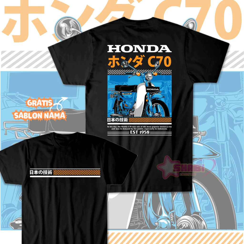 Salwa.ID - Baju Kaos Anak Gratis Sablon Nama - Kaos Anak Motor HONDA C70 Biru CLASSIC Shirt Racing O