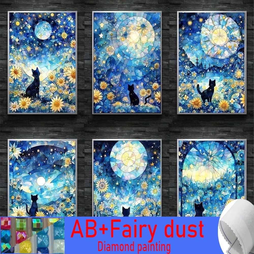

Starry Sky Black Cat Sun Flower 120 Colors AB Fairy Dust Diamond Painting Kit Embroidery Handmade Children's Gift Art Home Decor