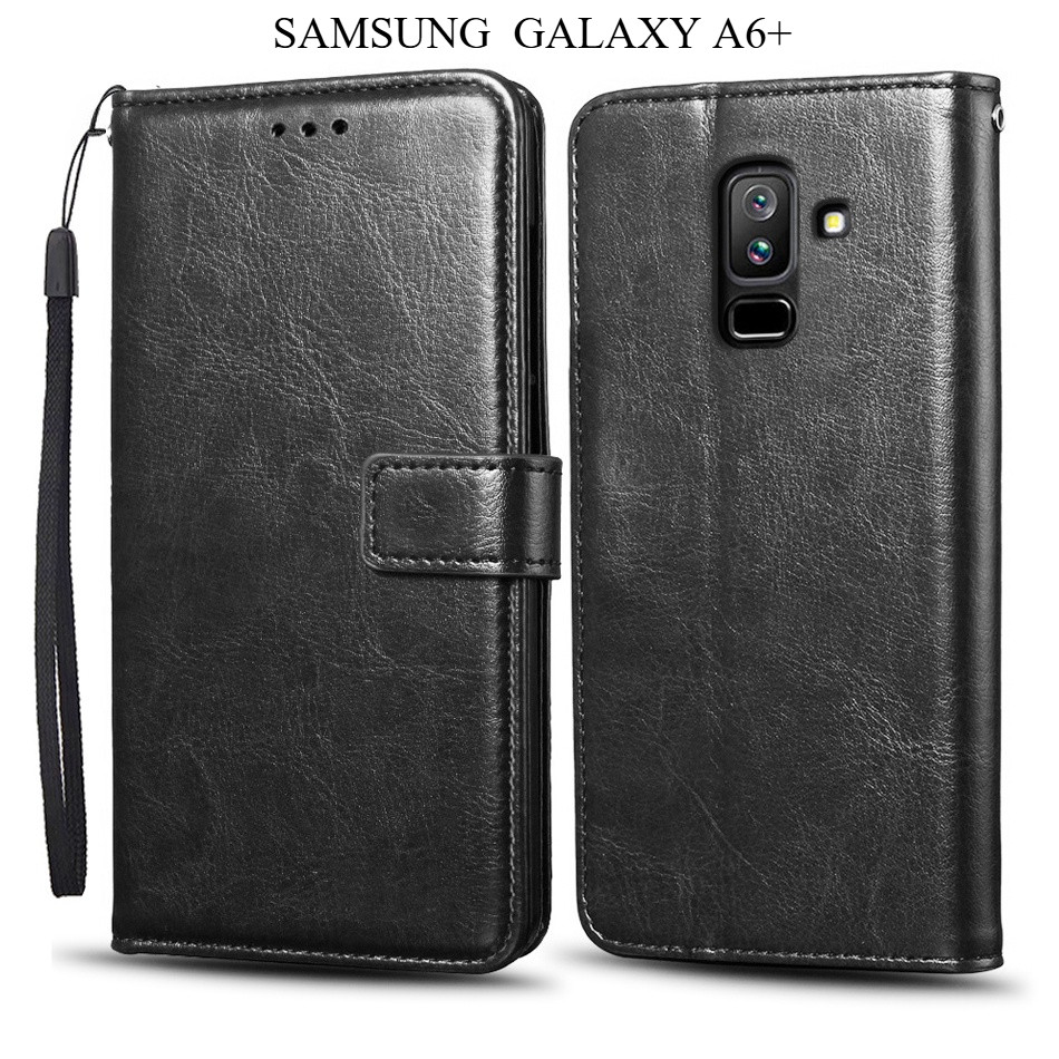 SAMSUNG GALAXY A6+ LEATHER CASE SARUNG DOMPET HP KULIT FLIP COVER CASE SAMSUNG A6 PLUS