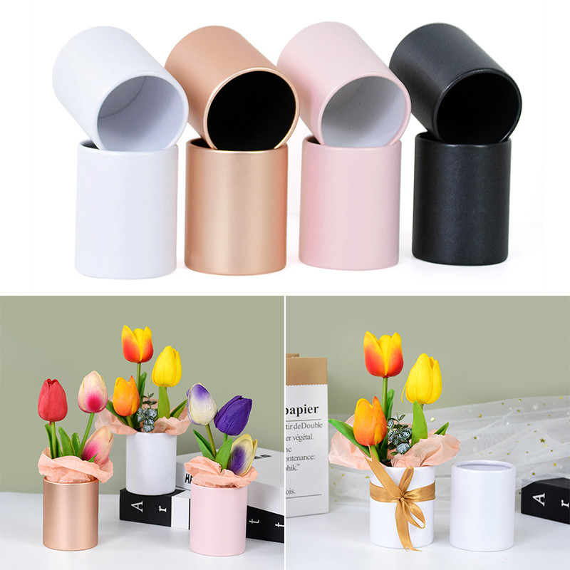 

4pcs Mini Round Flower Box Paper Packing Case Hug Bucket Gift Storage Box Wedding Florist Bouquet Vase Replacement Packaging Box