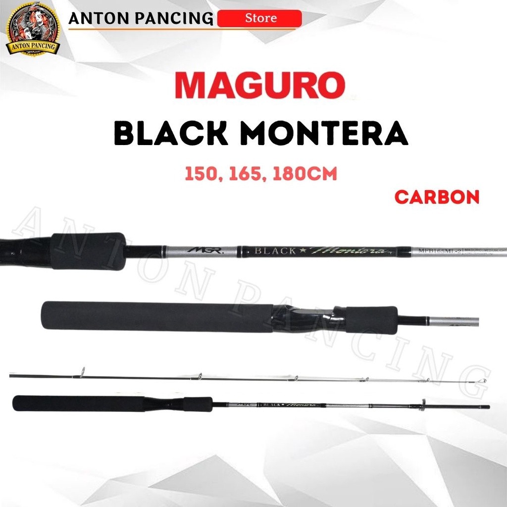 Joran Pancing Maguro Black Montera 150 165 180 cm 6-14lb Carbon Type Spinning 2 Section Cocok Untuk 