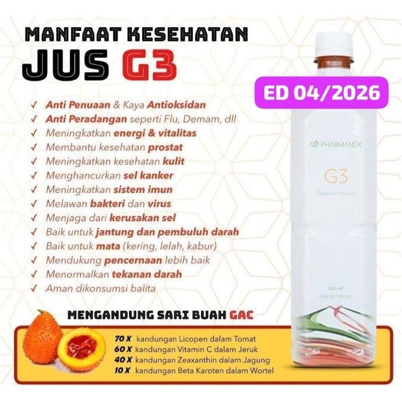 

1 Botol jus kesehatan juice ® G3 ® ED 04/2026