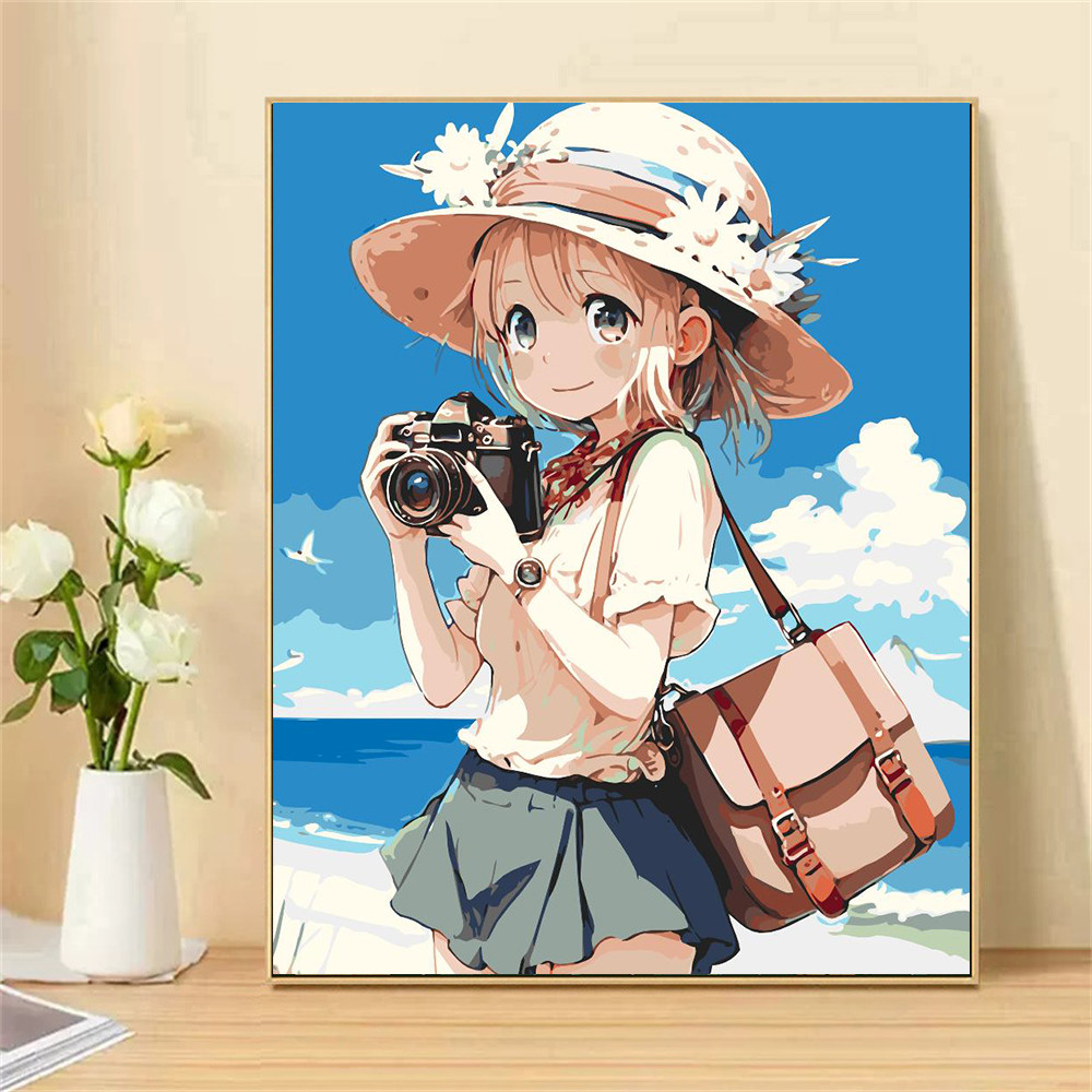 

Painting by Numbers For Adult Kit Girl With Camera DIY Dropshipping Canvas Oil Paint by Number Home Decor