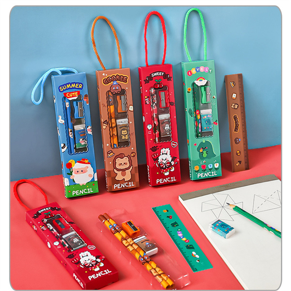 

Student Writing Supplies Stationery Set Cartoon Pencil Ruler Pencil Sharpener Eraser Gift for Children Student Back to School