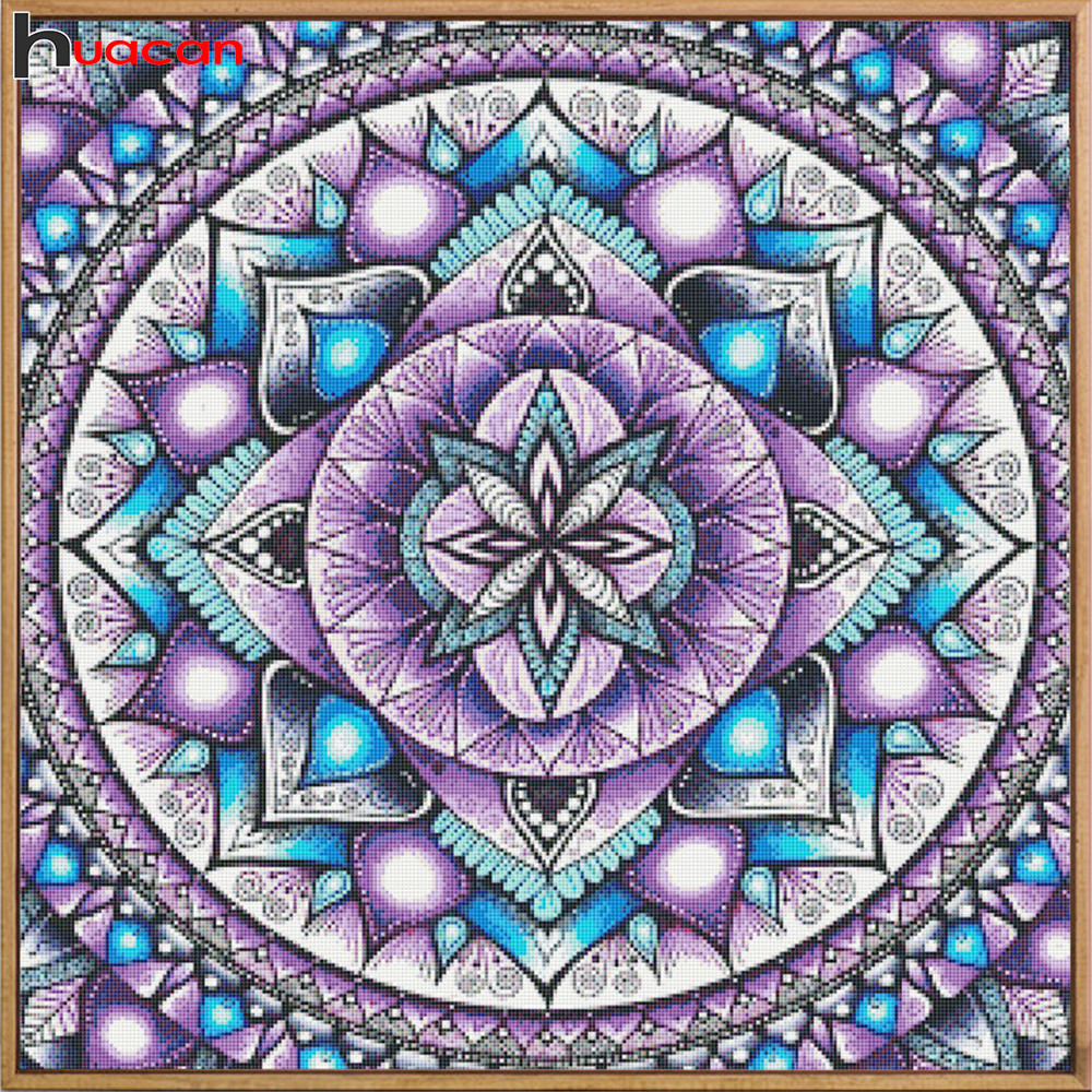 

Huacan Embroidery Cross Stitch Mandala Kits 11/14CT Needlework Printed Canvas Abstract Flower DIY Handmade Home Decoration