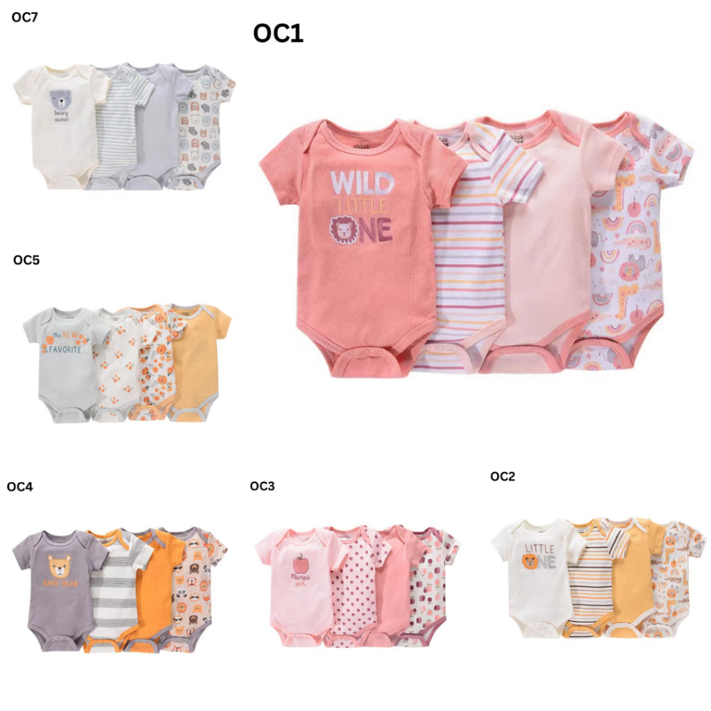 KG56YT LITTLESUMMERISE - Bodysuit 4pcs kode OC (Jumper Bayi Baju Bayi Paket Newborn 0-9 bulan)