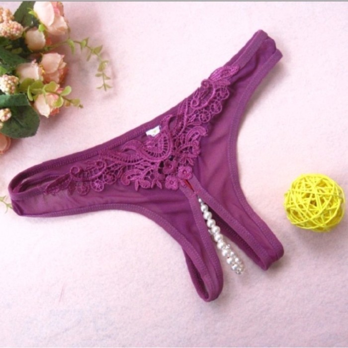 Open G String Wanita Thongs Lingerie Ungu Gs02F